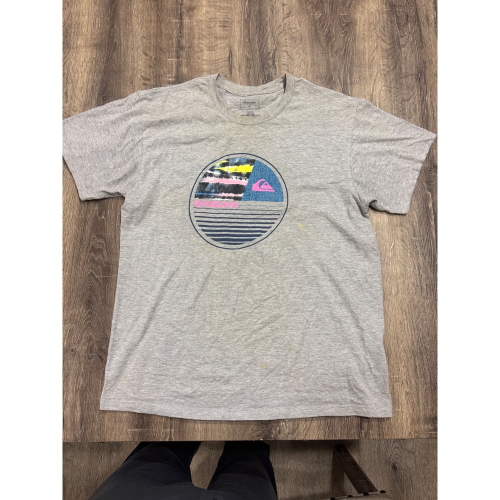 Quiksilver Mens Graphic T-Shirt Gray Short Sleeve Regular Fit Large Surf Tee